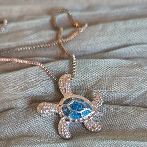 Silver and Blue Turtle Necklace